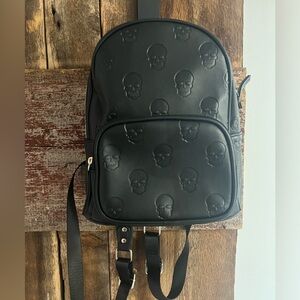 Black Pleather Skull Mini Backpack